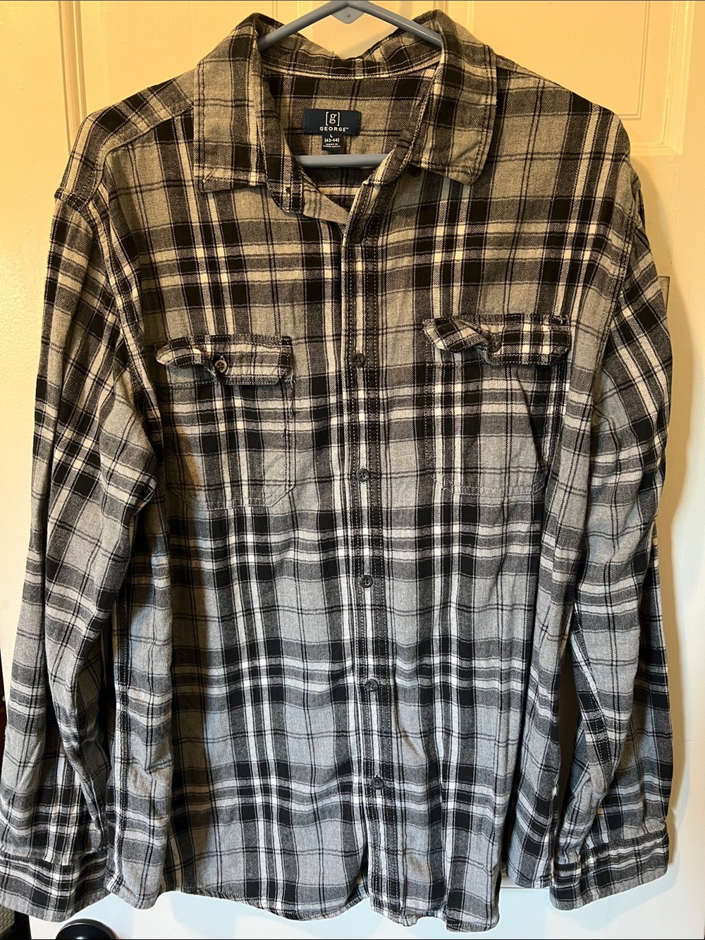 George Black and Gray Plaid Flannel Shirt